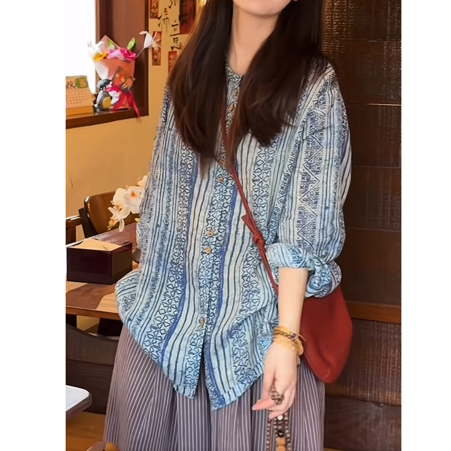 [空山新雨] 认准原版正版！26春夏100%苎麻印花纽扣开衫苎麻衬衫