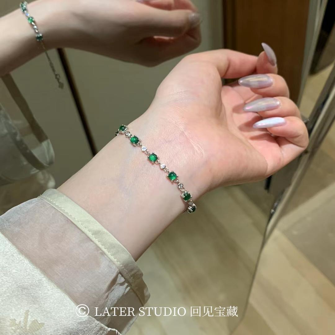 昨日青空！天然阳绿翡翠手链