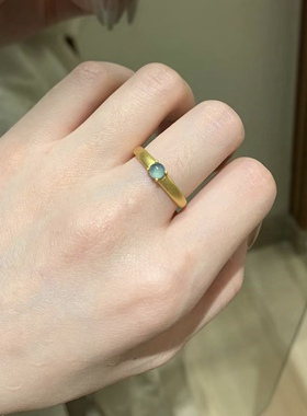 简雅磨砂感！天然翡翠银镀金戒指