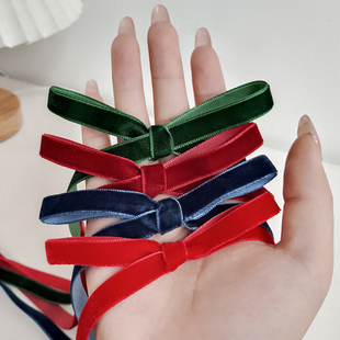 1cm天鹅绒丝带圣诞礼品包装酒红丝绒编发蝴蝶结装饰彩带红色绒带