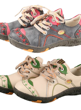 TMA EYES 复古做旧手工鞋女撞色拼接舒适单鞋 休闲百搭小众平底鞋