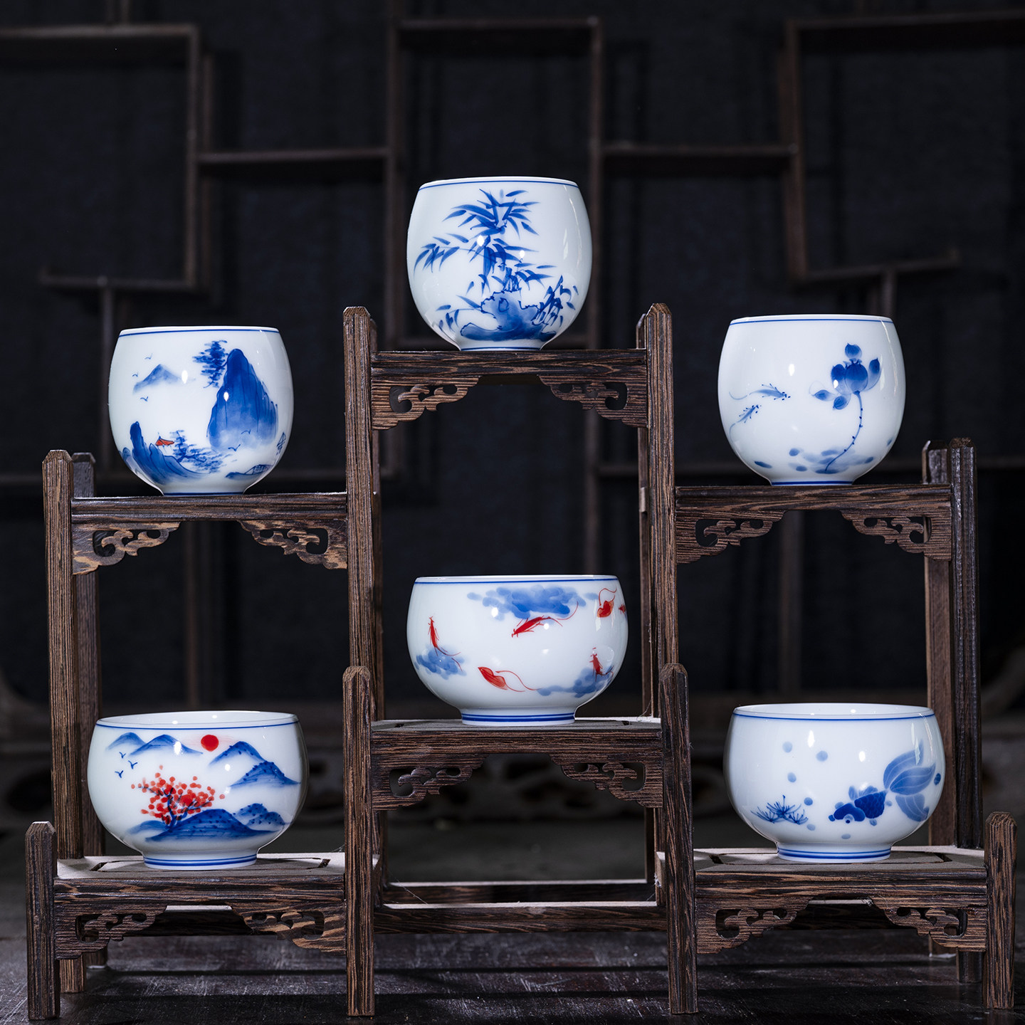 景德镇手绘青花瓷大号罗汉杯可乐