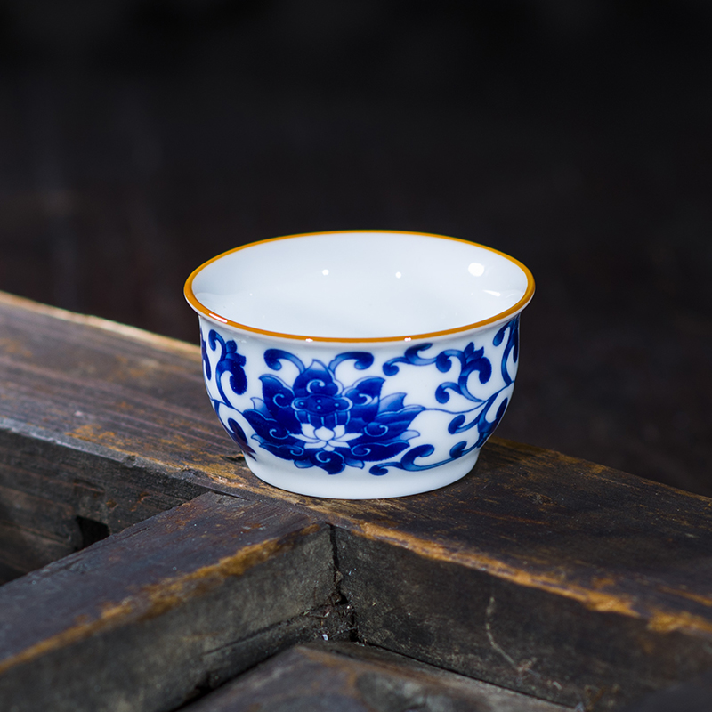 小茶杯青花品茗杯釉下彩中式陶瓷