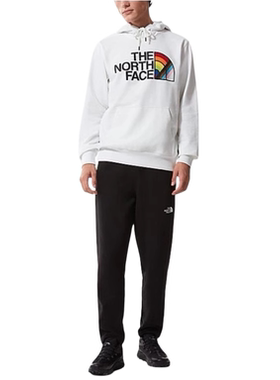 The North Face北面彩虹Logo棉质印花连帽卫衣运动休闲男女款白色