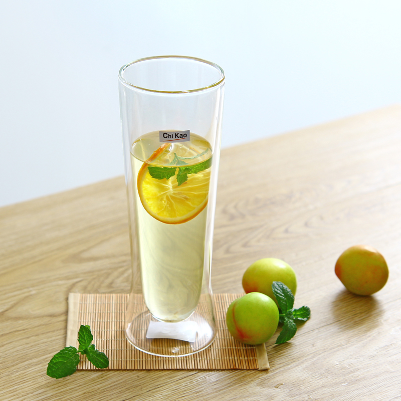 奇高手工耐热玻璃杯果汁水杯奶茶杯冰饮杯 双层中空创意杯子350ml