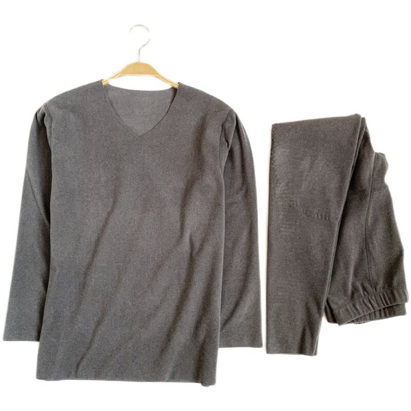 AUTUMN AND WINTER MENS VELVET THERMAL UNDERWEAR SET SEAMLESS THERMAL UNDERWEAR WARM PANTS V-NECK BRUSHED THERMAL SLEEVE DOUBLE-SIDED VELVET