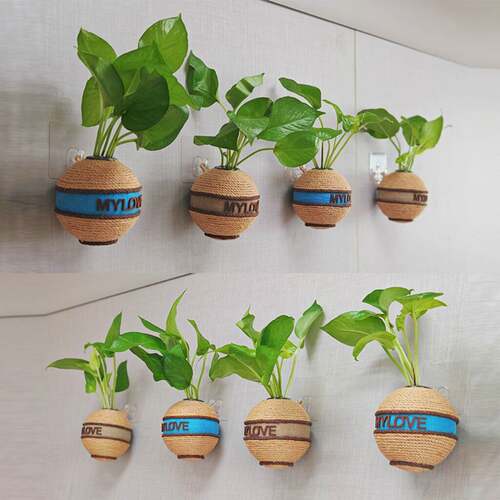 复古壁挂麻绳圆球水培花草装饰品