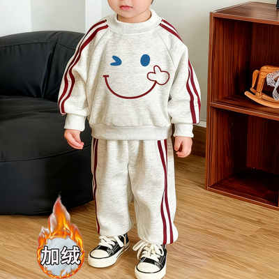 超好看冬装休闲女童洋气宽松秋冬季加绒卫衣套装宝宝男童新款加厚