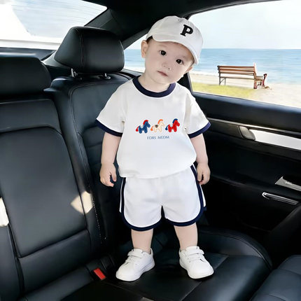 100%纯棉短袖短裤套装夏季中小童装炸街潮款男童宝宝棉上衣两件套