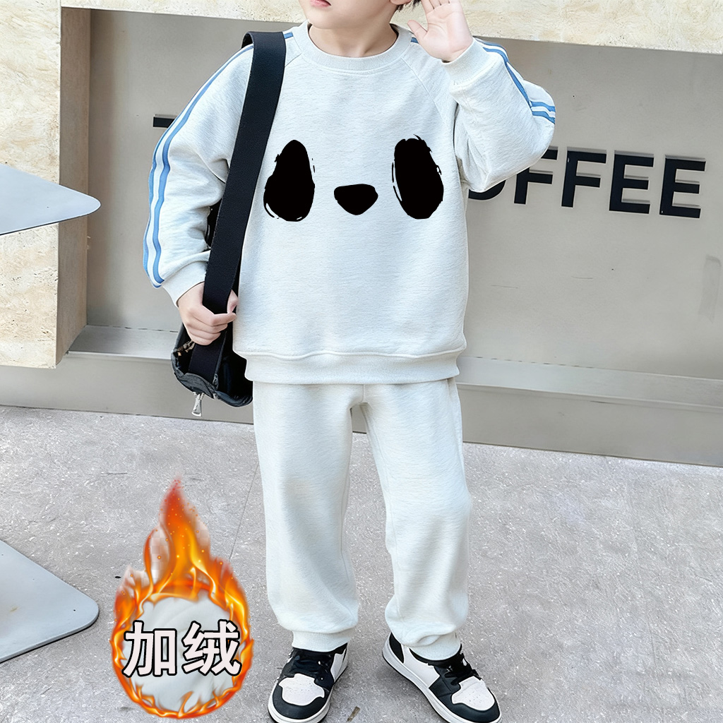 儿童洋气加厚男女童秋冬季兄弟姐妹加绒卫衣套装超萌裤子两件套潮
