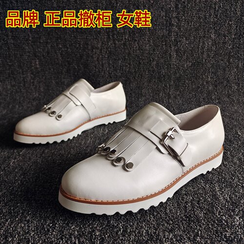 正品撤柜牛皮透气平底休闲乐福鞋