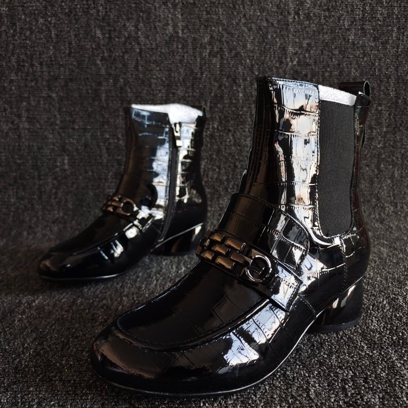 专柜撤柜断码处理真皮女靴加绒粗高跟短靴牛漆皮秋冬欧美乐福棉鞋,女鞋,时装靴,淘宝优惠券,粉丝福利购,淘宝优惠卷