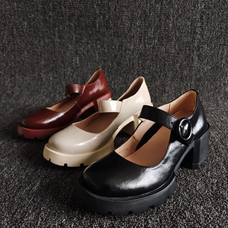 正品断码牛皮玛丽珍鞋厚底皮鞋潮