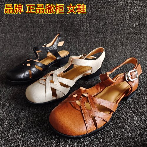 专柜正品羊皮平底扣带罗马凉鞋夏