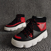 厚底舒适透气百搭34码 撤柜断码 休闲弹力系带高帮板鞋 女鞋 春秋 新款