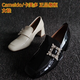 Cameido/卡美多品牌断码真皮女鞋水钻扣粗高跟欧美风乐福鞋牛皮