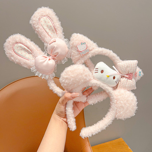 儿童发箍女童不勒头宝宝兔子毛绒洗脸可爱公主小女孩猫耳朵头饰