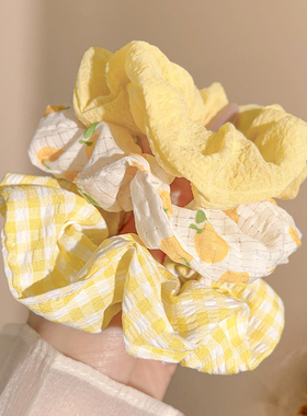 发圈女黄色大肠圈高级感扎头发皮筋新款头花头绳韩系毛绒发绳发饰