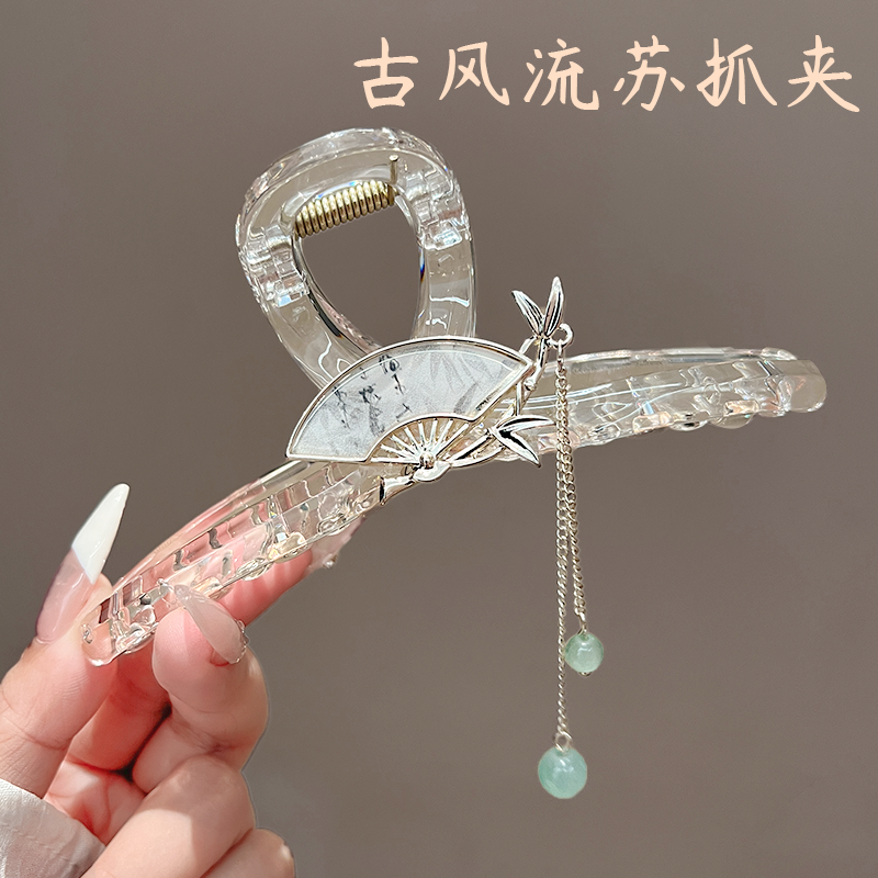 古风扇子流苏发夹女新中式