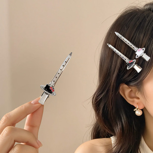 银黑色细闪Kitty卡通发夹无痕一字定位夹刘海边夹侧边发卡化妆夹