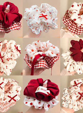 新年大肠发圈高级感扎丸子头红色发圈头花皮筋过年发饰女扎发头绳