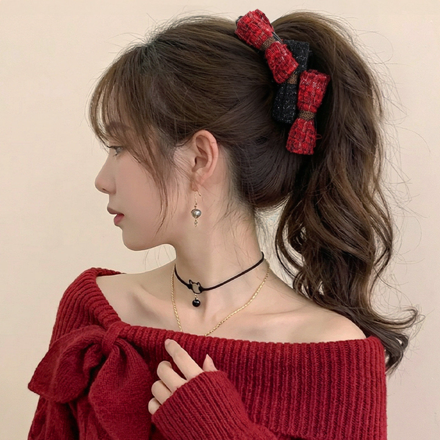 新年高级感发饰丝绒蝴蝶结香蕉夹女气质马尾夹竖夹后脑勺发夹发饰,饰品/流行首饰/时尚饰品新,发饰,淘宝优惠券,粉丝福利购,淘宝优惠卷
