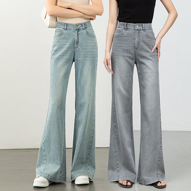 如果2025夏新款多色弹力微喇牛仔裤女宽松高腰显瘦拖地喇叭裤8103
