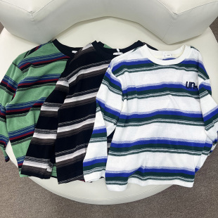 儿童休闲上衣中大童男孩条纹T恤 T恤春秋款 瑕疵款 男童长袖
