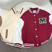 春季 中大童外套男童女童棒球服上衣立领单排扣双层外套 新款