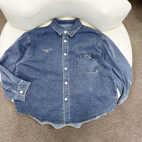 亲子装130-190男童衬衫秋装2025新款复古牛仔翻领衬衣春秋款潮