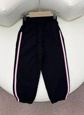 特价130-140女童春季黑色裤子宽松休闲运动裤子侧边彩条