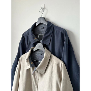 男款 夹克外套 春夏复古日系宽松廓形天丝绒双面穿立领哈灵顿短款