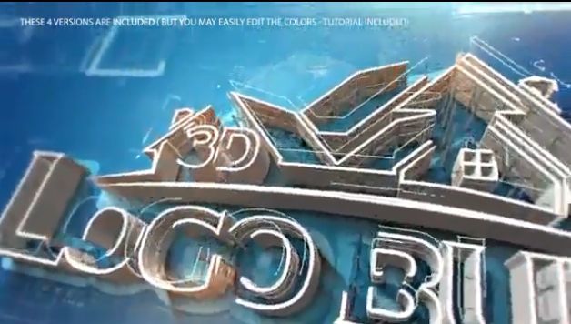 精致草图上描绘勾勒出建筑物般生长过程的三维标志logo演绎AE模板