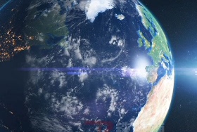 大气蓝色震撼科技地球俯冲定位中心城市5G聚焦开场片头视频ae模板