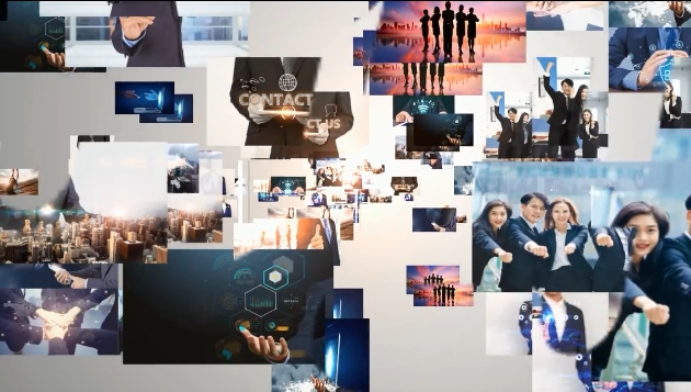 大气商务风图片照片墙飞入融合汇聚成logo标题文字开场展示ae模板