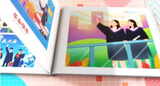 青春活泼大学高中毕业开学季书本翻页回忆图文展示相册动画ae模板