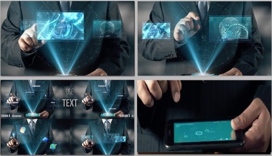 未来商务科技全息投影手指点击屏幕触屏控制动画图文展示ae模板