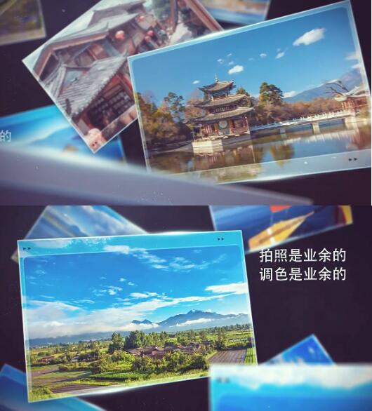 优雅大气三维空间纵深漂浮展示摄影风景图片展示相册动画ae模板