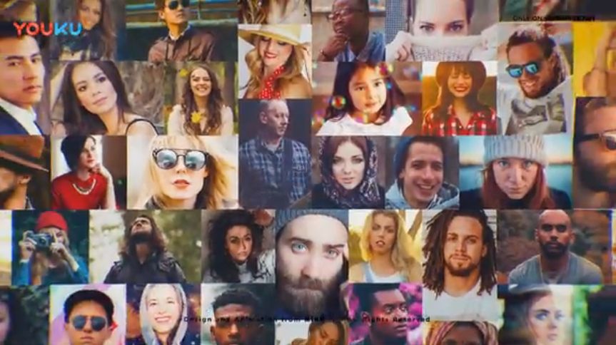 多张照片平铺满屏幕组成的图片墙标志logo揭示开场展示AE模板