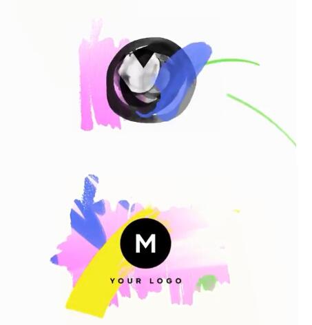 快速的手绘涂鸦水墨风笔刷揭示logo标志开场标题转场小动画AE模板