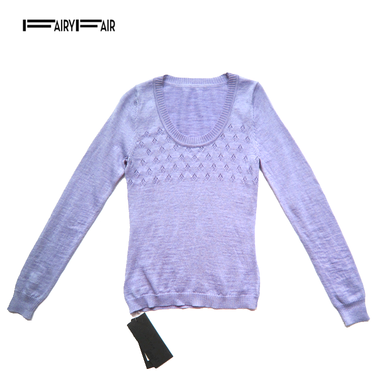 fairyfair紫色圆领长袖套头毛衣