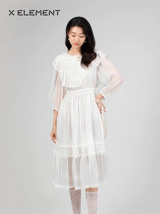 自然元素正品新款裙子女夏天不对称荷叶拼接连衣裙通勤显瘦连衣裙