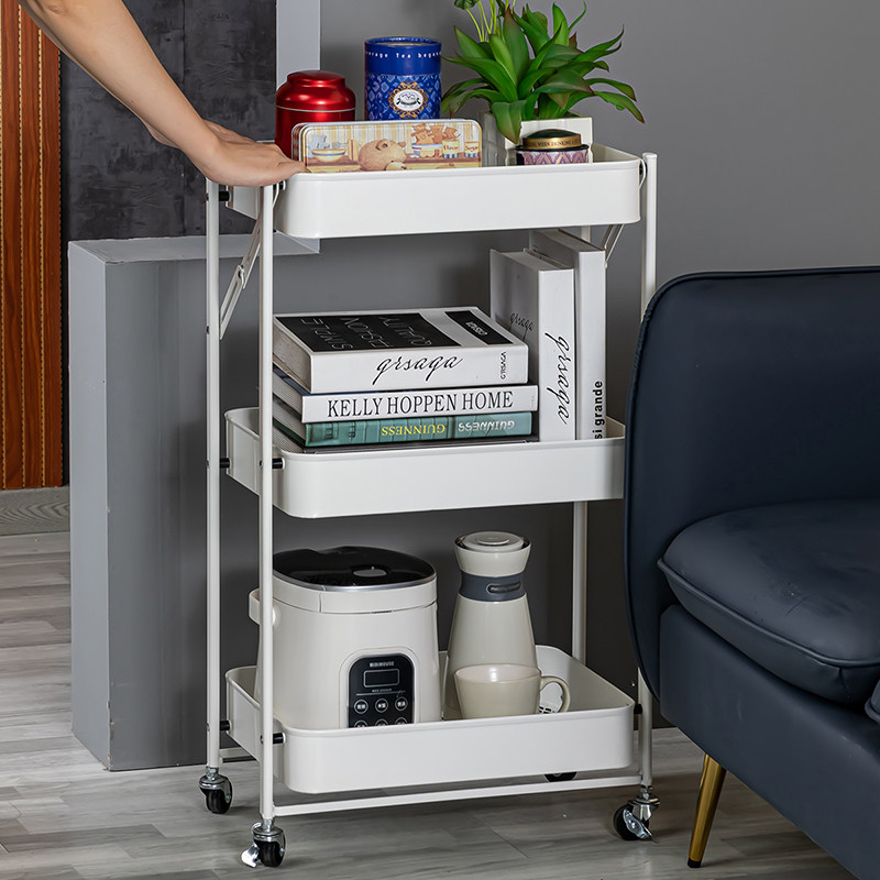 欧润哲 厨房置物架 客厅可折叠三层置物推车零食架玩具收纳储物架