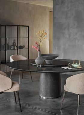 现货】2m带托盘旋转餐桌 意大利 LEMABULE黑色进口餐厅简约意式