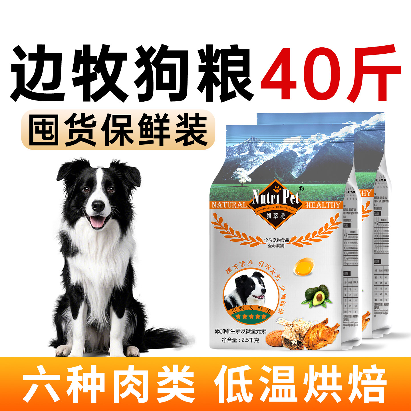 边牧狗粮40斤装中大型犬狗粮边境牧羊犬专用成犬粮幼犬通用型20kg