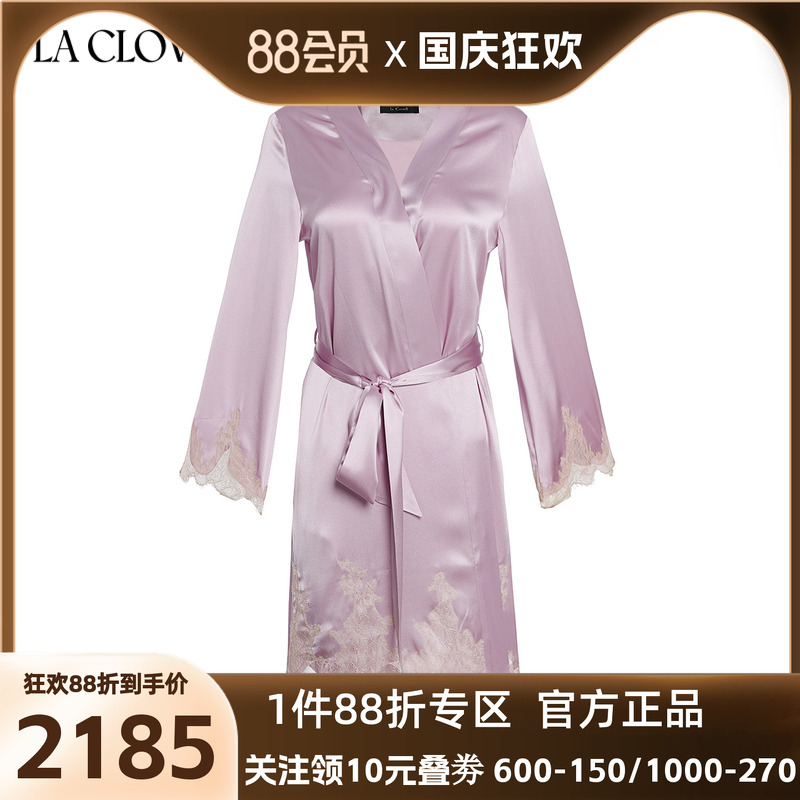 兰卡文挚爱西西里系列桑蚕丝短睡袍晨袍女大红色婚礼红品LC48WA1