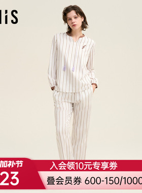 爱美丽海上钢琴师棉缎纹立领套头长袖上衣长裤套装IM46BUE1