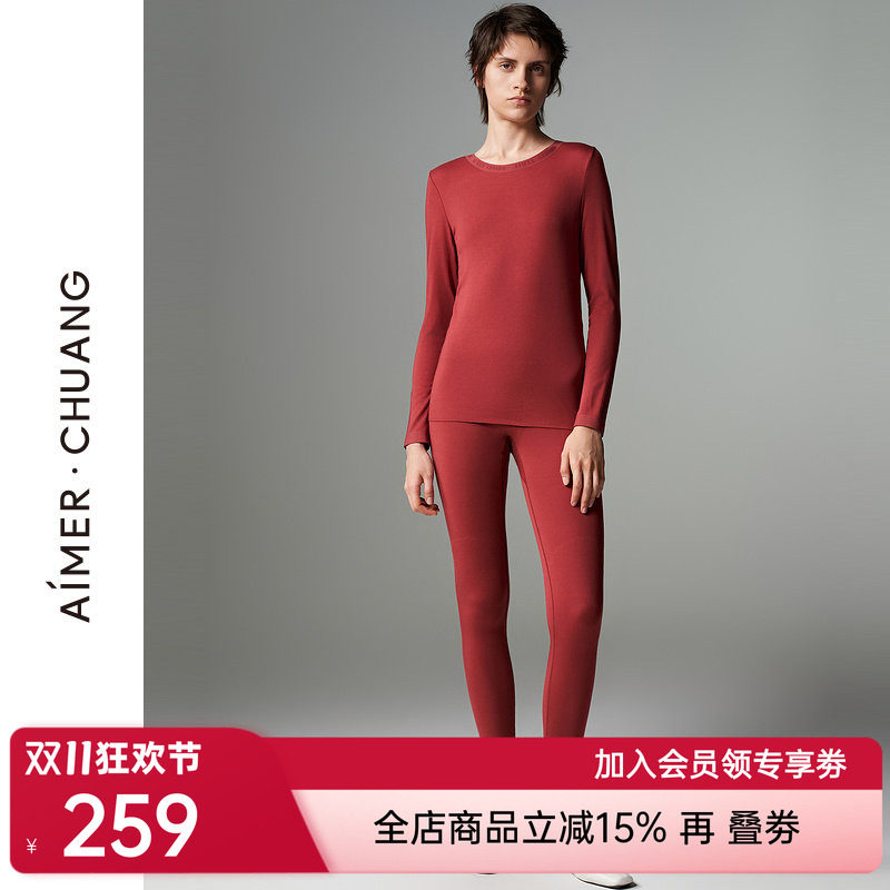 【奶皮衣】爱慕·CHUANG保暖内衣女秋冬红圆领/小高领上衣/保暖裤