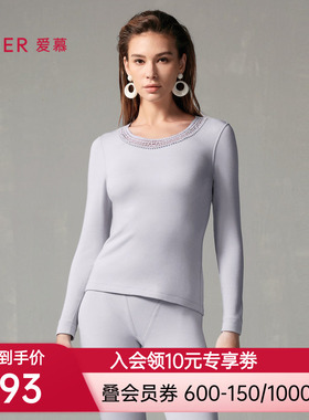 爱慕燚暖衣亲肤暖绒保暖内衣女秋冬红含羊绒圆领长袖上衣AM72A241