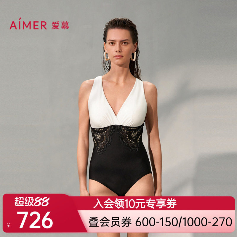 爱慕繁华之上女士夏季沙滩海边游泳性感深V连体泳衣AM689741